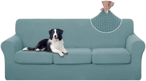 U-NICE HOME 4 Pieces Stretch Couch Cover Sofa Slipcover, Light Blue by U-NICEHOME