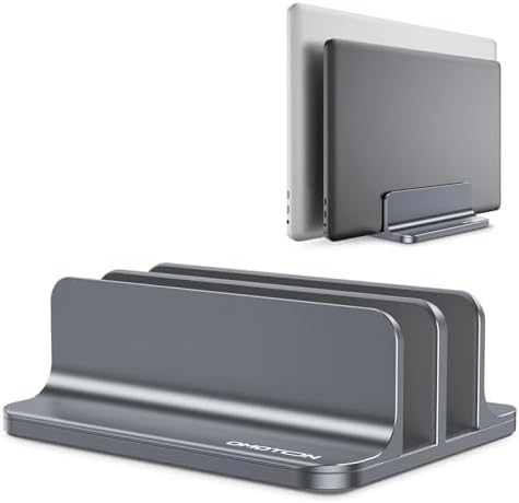 OMOTON Dual Vertical Desk Laptop Stand Holder, Fits MacBook Air/Pro, Grey by OMOTON