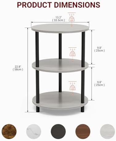 XBurmo Round Coffee Table for Living Room - Narrow Side or Bedside Stand, Industrial Vintage Nightstand for Bedroom, or Small Spaces, Greige - Image 2