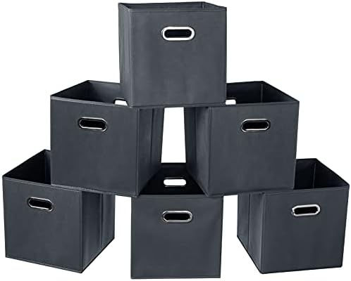Fabric Cloth Storage Bins,Fabric Cube Organizer with Dual Handles Foldable Cube Storage Baskets for Home Bedroom Storage,Set of 6, Gray by SEVENDOME