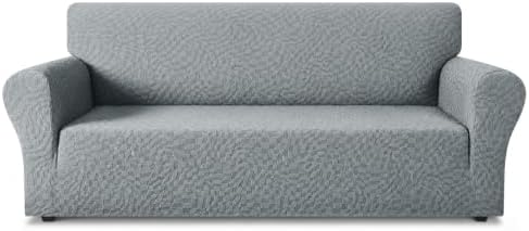ZNSAYOTX 1 Piece Stretch Sofa Covers for 3 Cushion Couch (72"-90"), New Plaid Couch Cover with Non-Slip Buckle for Dog Pets, Ultimate Soft Cozy Washable Sofa Slipcover Form Fit Protector, Light Grey by ZNSAYOTX