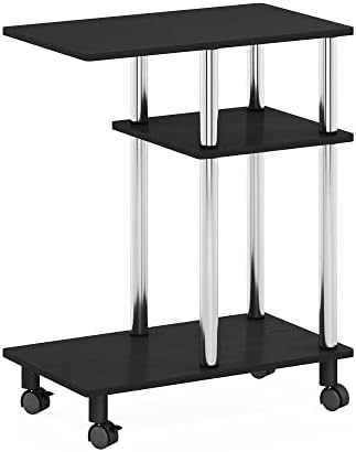 Furinno Turn-N-Tube C Shaped Side Table with Casters, Americano/Stainless Steel - Image 5