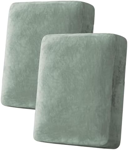 H.VERSAILTEX Velvet Stretch Couch Cushion Cover Plush Cushion Slipcover for Loveseat Cushion Furniture Protector Seat Cushion Sofa Cover (2 Piece Medium Sofa Cushion Covers, Sea Grass) by HVERSAILTEX