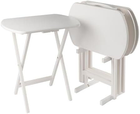 Winsome Corbett Set of 4 Oversized Foldable Snack Tables with Storage Rack, Easy to Store Portable Fold Up Table Set for Kitchen, Living Room TV Dining, Crafts, Puzzles, Work from Home by Winsome