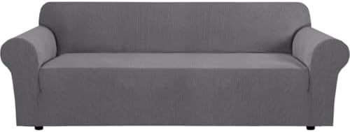 H.VERSAILTEX Stretch Sofa Covers for 3 Cushion Couch Covers Sofa Slipcovers for Living Room Feature Thick Checked Jacquard Fabric with Elastic Bottom, Sofa X-Large - Grey by HVERSAILTEX