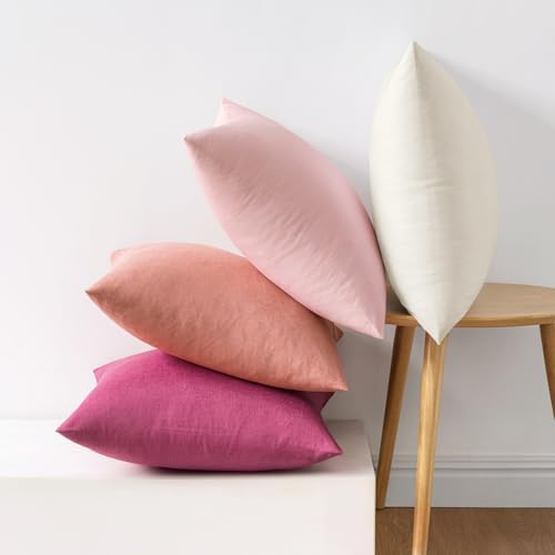 MIULEE Pack of 4 Decorative Outdoor Throw Pillow Covers Linen Waterproof Pillow Covers Summer Farmhouse Cushion Cases for Patio Garden Tent Balcony Couch Sofa 18x18 Inch Pink - Image 6