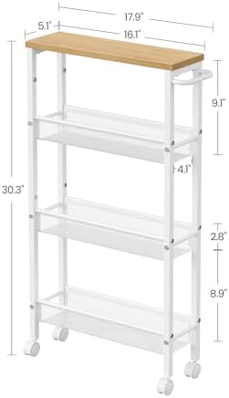 VASAGLE 4-Tier Slim Rolling Storage cart with Wheels, 5.1 Inches, Metal - Image 5