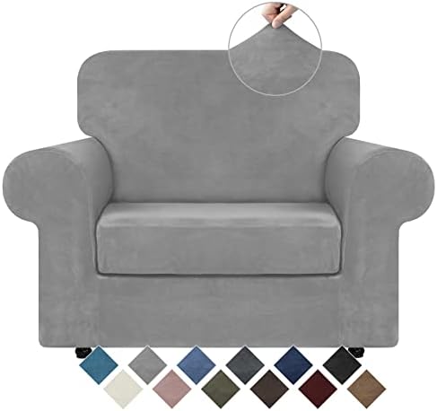 WEERRW Velvet Stretch 2 Pieces Chair Sofa Slipcovers Washable, Silver Grey by WEERRW