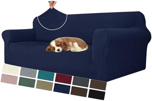 MAXIJIN Stretch Oversized Couch Covers for 3 Cushion Couch (91"-110"), 1-Piece Large Sofa Cover Slipcover Furniture Protector for Kids,Dogs (Extra Large, Diamond Pattern Navy Blue) by MAXIJIN