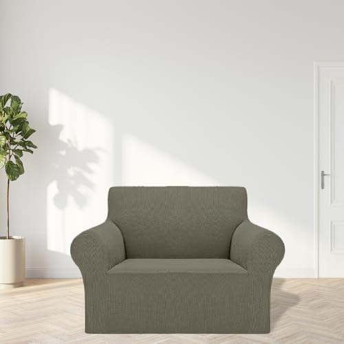 Cupuamon 2026 New Stretch Chair Sofa Slipcovers Couch Cover for 1 Seater Furniture Protector Sofa Covers with Elastic Bottom Jacquard Fabric Small Checks for Pets, Kids - Khaki - Image 3