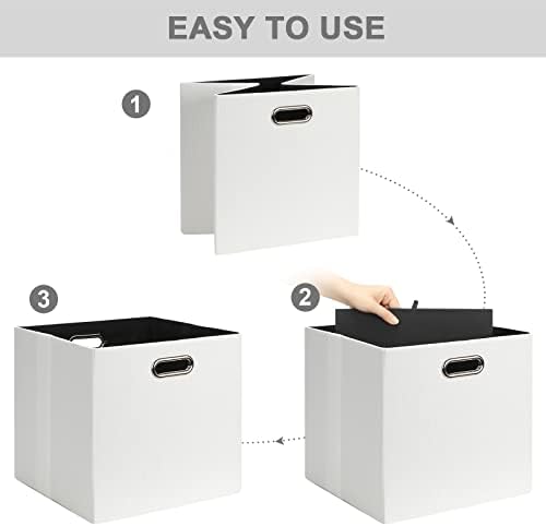 Posprica Fabric Storage Cubes, 13x13 Collapsible Storage Bins with Dual Handles, Foldable Storage Boxes Basket for Closet Shelf Cabinet Bookcase Organization, Set of 4, White - Image 5