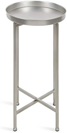Kate and Laurel Celia Round Metal Foldable Accent Table with Tray Top, 14" x 14" x 25.75", Silver - Image 4