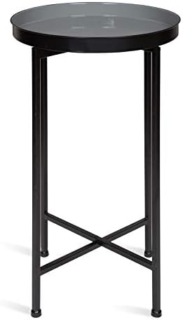 Kate and Laurel Celia Round Foldable Tray Accent Table, 14" x 14" x 25.75", Gray and Black, Modern Minimalist Design and Magnetic Tabletop - Image 4