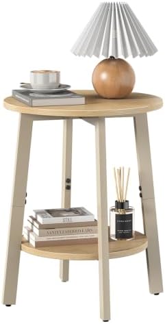 sthmec Side Table, Small Round End Table with Storage Shelf for Small Space, 2-Tier Bedside Table Sofa Couch Table, Round Accent Table Nighstands for Living Room, Bedroom, Natural by Unknown