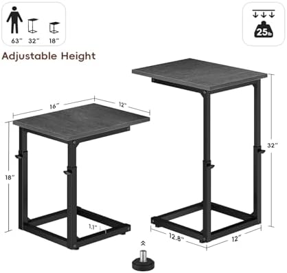 Vagusicc C-Shaped End Table, 33" Tall C Table Adjustable Height Side Table, Small Couch Table with Metal Frame, Slide Under Sofa TV Tray for Living Room, Bedroom, Bedside, Small Spaces, Gray Walnut - Image 3