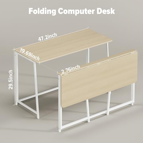 WOHOMO Folding Desk, 47.2" Foldable Computer Table for Small Spaces, Oak - Image 2