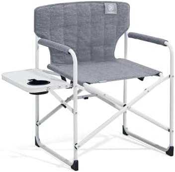 EVER ADVANCED Kids Directors Chair with Side Table, Padded Kids Folding Camping Chair Outdoor with Safety Lock, Lightweight Portable Camp Chairs for Beach, Balcony, Patio, Supports 150lbs, Grey by EVERADVANCED