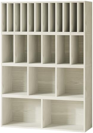 IOTXY DIY Modular Cubby Bookcase - Stackable 23-Cube Open Bookshelf, Oak by IOTXY