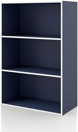 Homes: Inside + Out Apexa 3-Tier Cube Storage Organizer Shelves, Stackable Wood Bookcase Fits Cubby Bins for Organization, Dorm Teen Room Decor & Home Office, Steel Blue by HOMESInsideOut