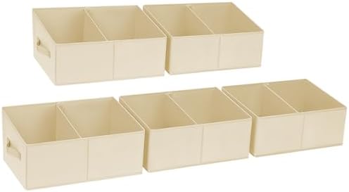 DIMJ Closet Storage Bins, 5 Pack Storage Baskets for Shelves, Foldable Closet Organizer with Handle, Linen Closet Organizers and Storage for Clothes, Toys, Towel, Books (Beige) by DiMJ