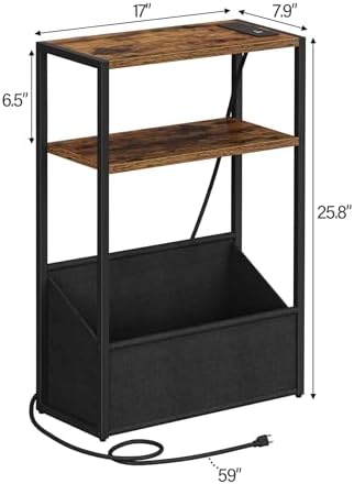 TUTOTAK Narrow Side Table with Charging Station, Slim End Table - Image 2