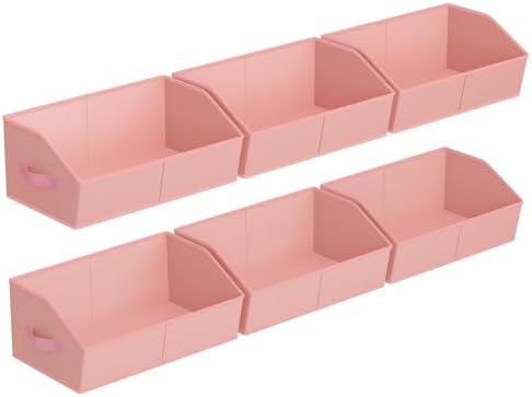 Homsorout Storage Bins for Shelves - Large Trapezoid Closet Shelf Organizer, Fabric Organization Bins with Handles, Storage Baskets for Clothes, Towel, Purse, 6 Pack, Pink by Homsorout