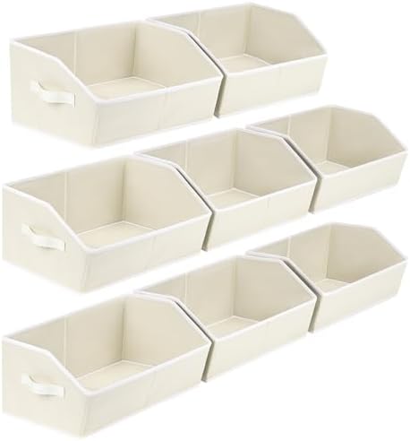Homsorout Closet Organizers and Storage Bins - Large Fabric Storage Bins, Decorative Storage Baskets for Organizing, Trapezoid Foldable Basket for Clothes, Books, Home, 8 Pack, Beige by Homsorout