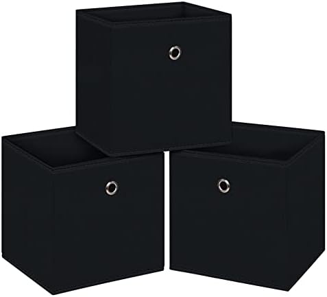 Black Foldable Storage Cubes Bins ,11 Inch Cloth Storage Cube Fabric Storage Box Cubes Organizer Baskets with Handles for Home Organizer Set of 3 (Black) by NieEnjoy