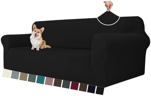 MAXIJIN Stretch Oversized Couch Covers for 3 Cushion Couch (91"-110"), 1-Piece Large Sofa Cover Slipcover Furniture Protector for Kids,Dogs (Extra Large, Diamond Pattern Black) by MAXIJIN