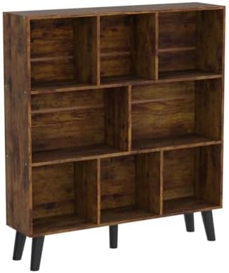 LEYAOYAO 8 Cube Bookshelf, Mid-Century Modern Book Shelf with Legs, Brown - Image 5