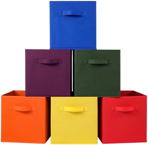 Stero Fabric Storage Bins 6 Pack Fun Colored Durable Storage Cubes with Fabric Handles Foldable Cube Baskets for Home, Kids Room, Closet and Toys Organization Multi Colors-2 by Stero