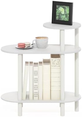 Furinno Turn-N-Tube Side Table, 3-Tier Narrow Sofa End Table with Oval Shelf, Night Stand, Bedside Table, Toolless Assembly, for Living Room, Bedroom, White - Image 4