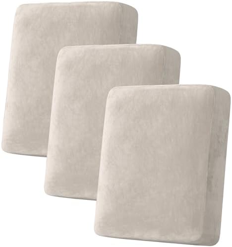 H.VERSAILTEX Velvet Stretch Couch Cushion Cover Plush Cushion Slipcover for Chair Loveseat Sofa Cushion Furniture Protector Seat Cushion Sofa Cover (3 Piece Sofa Cushion Covers, French Oak) by HVERSAILTEX