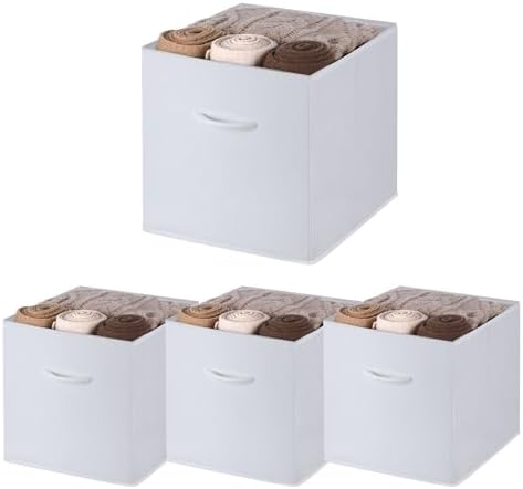 WUIKE 11-Inch Storage Cubes, Leather Cube Organizer Bins, White, 4-Pack by WUIKE