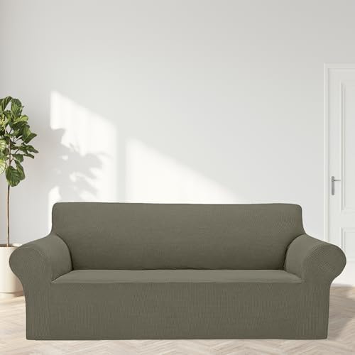 Cupuamon 2026 New Stretch Oversized Sofa Slipcovers Couch Sofa Cover for 4 Seater Furniture Protector Covers with Elastic Bottom Jacquard Fabric Small Checks for Pets, Kids - Khaki - Image 3