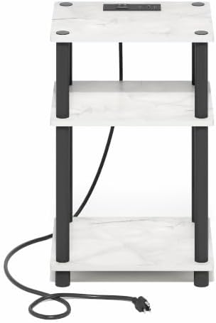Furinno Just 3-Tier Night Stand with Charging Station, Light Marble - Image 7