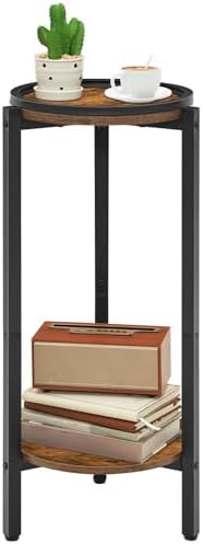 HOOBRO Small Round Side Table, 2-Tier Circle End Table for Small Space by HOOBRO