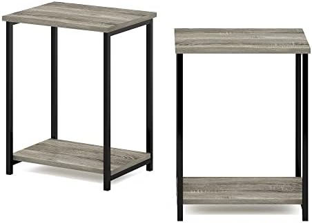 Furinno Simplistic 2-Tier Metal Frame Side Table, Set of 2, French Oak - Image 6