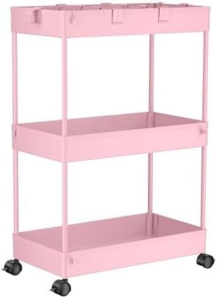SPACELEAD 3 Tier Rolling Cart with Wheels, Storage Craft Art Trolley Organizer Serving, 3 Hanging Baskets Easy Assembly, for Office, Living Room, Kitchen, Pink - Image 7