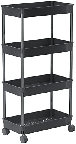 Sooyee 4 Tier Wide Storage Cart, Mobile Shelving Unit Organizer, Black by Sooyee