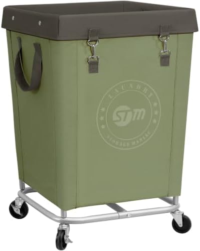 STORAGE MANIAC Commercial Laundry Hamper with Heavy Duty Steel Frame, 160 L Industrial Laundry Basket Cart with Wheels for Hotel, Home, Laundry Room, 18''L x 18''W x 31''H, Medium Green by STORAGEMANIAC