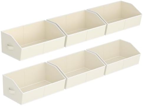 Homsorout Storage Bins for Shelves - Large Trapezoid Closet Shelf Organizer, Fabric Organization Bins with Handles, Storage Baskets for Clothes, Towel, Purse, 6 Pack, Beige by Homsorout