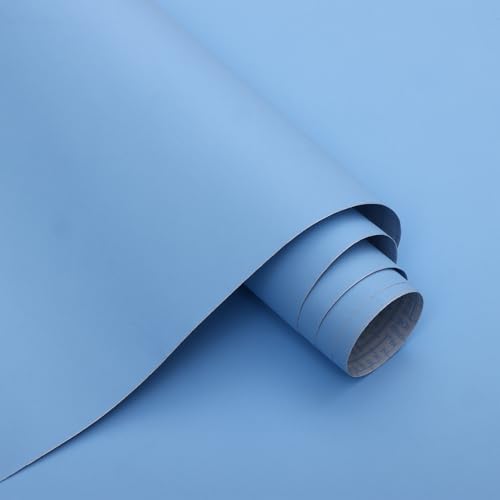 15.7" x 787" Light Blue Peel and Stick Wallpaper Blue Contact Paper Waterproof Self Adhesive Wallpaper Removable Easy to Clean Vinyl Decorative for Desk Wallcovering Furniture Cabinet by Micpolo