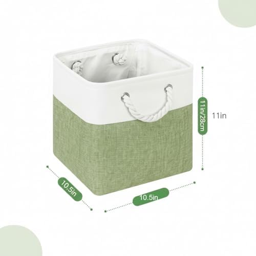 Cube Storage Bins, Collapsible Fabric Storage Cubes Bins, 11 Inch Cube Storage Bins with Handles, Foldable Storage Cubes (White/Green, 6Pack) - Image 3