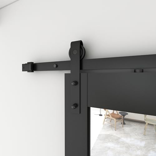 36 in. x 84 in. Mirrored Glass Black MDF Interior Sliding Barn Door with Hardware Kit and Door Handle - Image 5