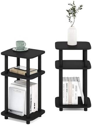 Furinno JUST 3-Tier Telephone Table Set of 2, Turn-N-Tube Toolless Side Table with Open Shelf, Round Curve Corner Night Stand, Bedside Table, for Living Room, Bedroom, Americano - Image 5