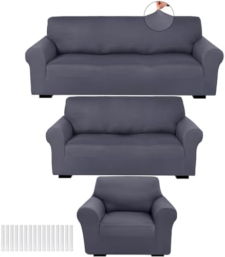 Peryiter 3 Pcs Couch and Loveseat Sofa Covers,Dark Gray,Milk Silk by Peryiter