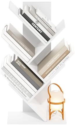 Furinno Tree Book Shelf, 5-Tier Bookshelf with Angled Open Shelf, Tree Bookcase for Room Decor, 8.4 x 15.7 x 30.3, for Organization and Storage, for Living Room, Bedroom, Home Office, White - Image 6