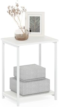 Furinno Simplistic Side Table, 2-Tier Metal Frame Modern End Table with Open Shelf, Night Stand, Bedside Table, for Living Room, Bedroom, White by Furinno-FitsYourSpaceFitsYourBudget