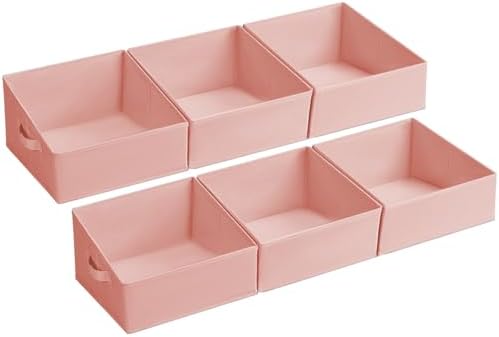 DIMJ Closet Storage Bins - Fabric Storage Baskets for Shelves, Collapsible Clothes Organizer with Handles for Purse, Toys, Books, Towel, Clothes, PInk, 6 Bins 11.4"x11.4"x7.8" by DiMJ